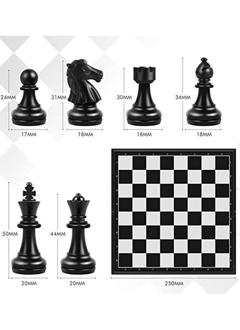 Chess Set, Magnetic Travel Folding Chess Board Game, Black and White Pieces, Chess Checkers, Draughts and Backgammon Set, Storage Convenient, Educational Toys for Kids and Adults, 1 Pcs