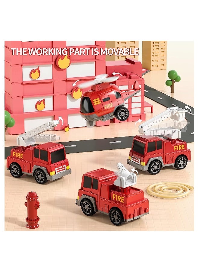 Fire Car Truck Toys for Kids, 5 in 1 Carrier Truck Transport Cars for Toddlers 1-9, Friction Power Vehicles, For Small Fireman Enthusiasts