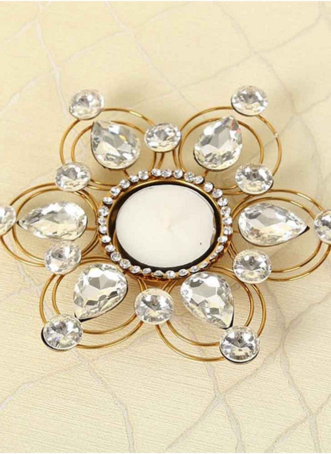 Aanya Patra Diyas, Gold & Clear - Set of 2