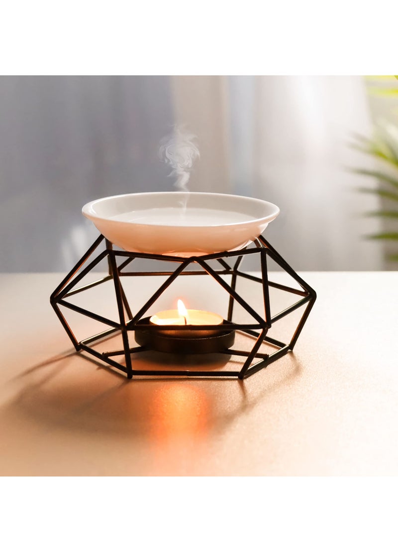 Delicate Romantic Ceramic Tealight Candle Holder Oil Burner, Essential Oil Incense Aroma Diffuser Furnace, Metal Wax Melt Burner for Fragrance Warmer DiffuserHome Decoration (Black)