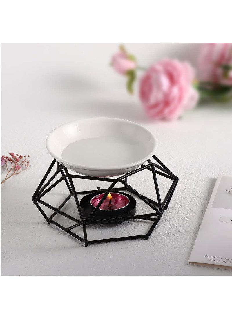 Delicate Romantic Ceramic Tealight Candle Holder Oil Burner, Essential Oil Incense Aroma Diffuser Furnace, Metal Wax Melt Burner for Fragrance Warmer DiffuserHome Decoration (Black)