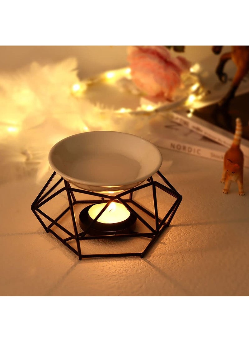 Delicate Romantic Ceramic Tealight Candle Holder Oil Burner, Essential Oil Incense Aroma Diffuser Furnace, Metal Wax Melt Burner for Fragrance Warmer DiffuserHome Decoration (Black)