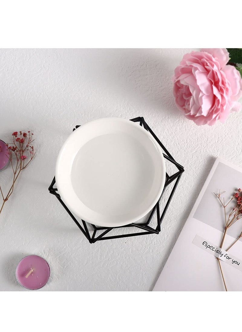 Delicate Romantic Ceramic Tealight Candle Holder Oil Burner, Essential Oil Incense Aroma Diffuser Furnace, Metal Wax Melt Burner for Fragrance Warmer DiffuserHome Decoration (Black)