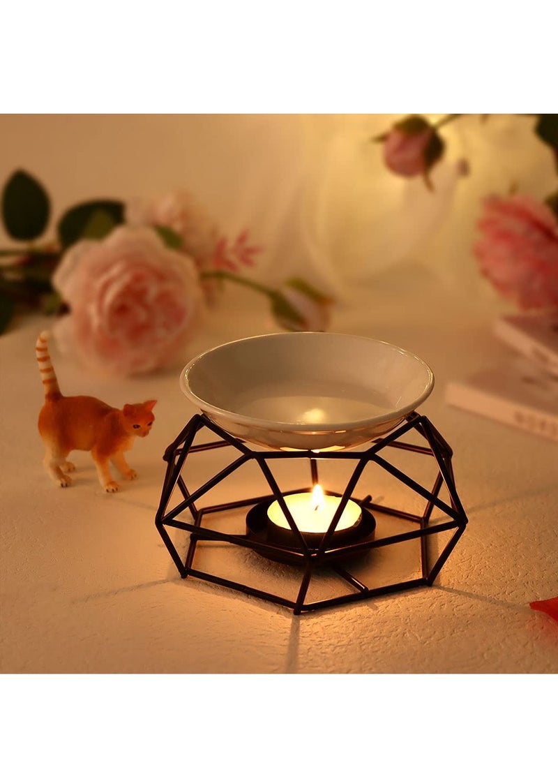 Delicate Romantic Ceramic Tealight Candle Holder Oil Burner, Essential Oil Incense Aroma Diffuser Furnace, Metal Wax Melt Burner for Fragrance Warmer DiffuserHome Decoration (Black)