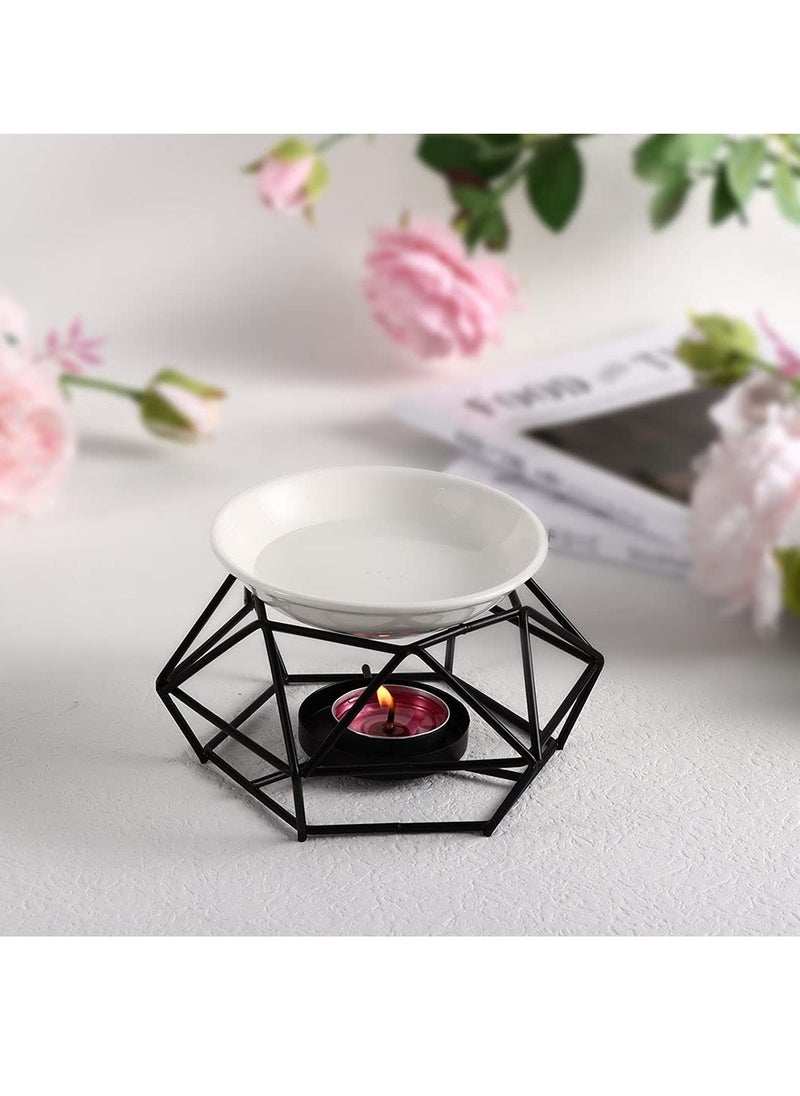 Delicate Romantic Ceramic Tealight Candle Holder Oil Burner, Essential Oil Incense Aroma Diffuser Furnace, Metal Wax Melt Burner for Fragrance Warmer DiffuserHome Decoration (Black)