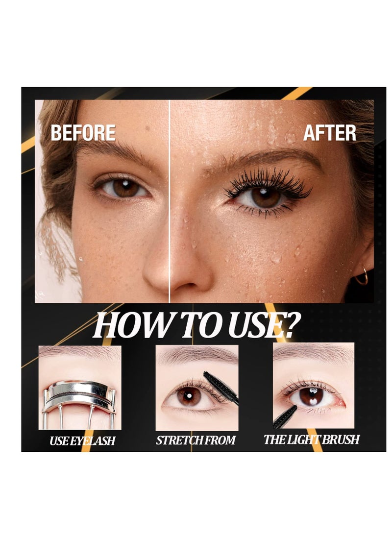 Black Curly Mascara, Waterproof Mascara, Black Mascara Long Lasting Thick Not Smudge, Fiber Mascara, Curly Mascara, Eye Makeup, Easy to color, Mascara Black, Black