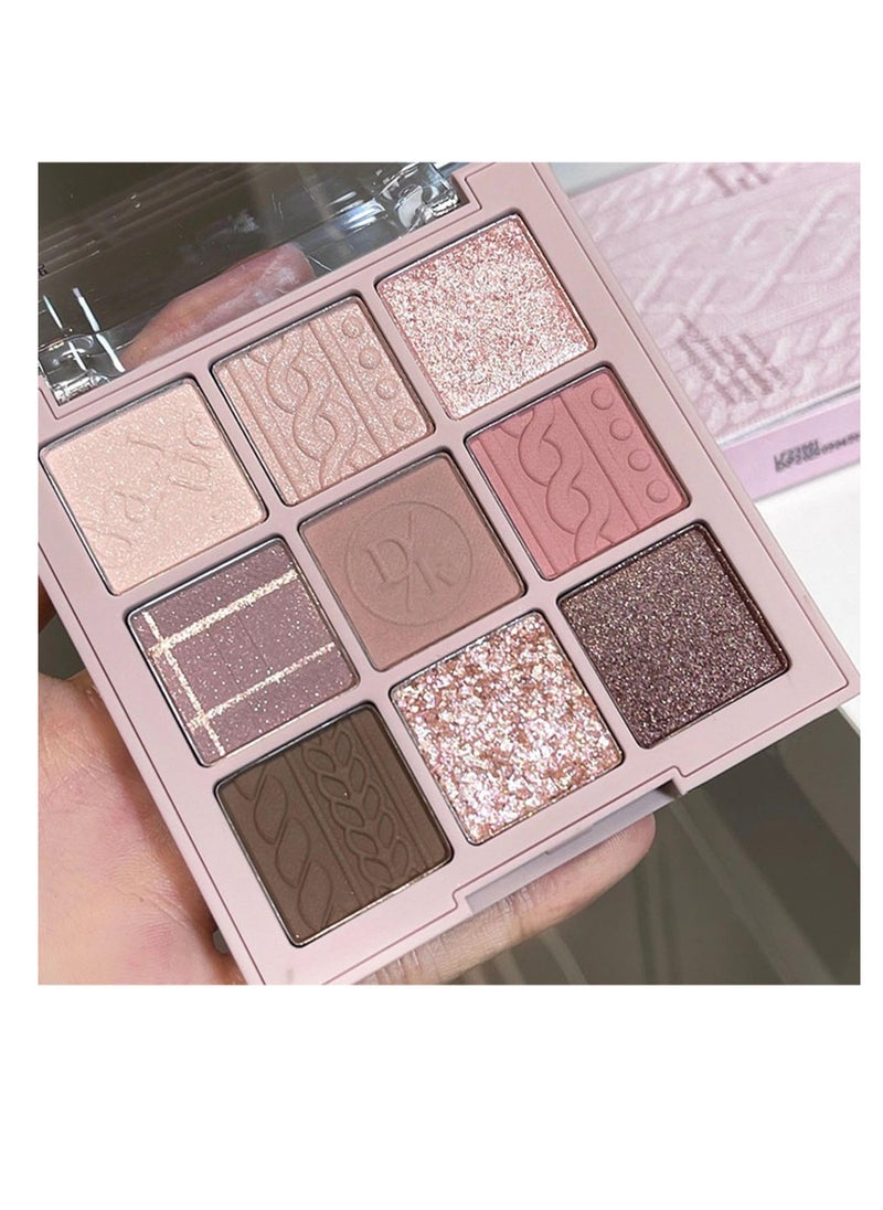 9 Colors Eyeshadow Palette, Matte Shimmer Glitter Eye Shadow Makeup Palette, Highly Pigmented Long Lasting Waterproof, Natural Neutral Nude Eyeshadow Makeup Pallet, Pink Purple Rose