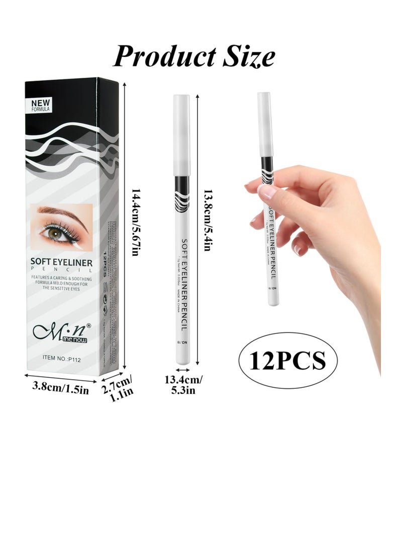 White Eyeliner Pencil, 12 PCS Soft Highlighter Eyeliner Pencil, White Eyeliners Waterproof, Eyeshadows Makeup Tools, Professional Long Lasting Eye Brighten Matte, Hypoallergenic, Easy to Colour