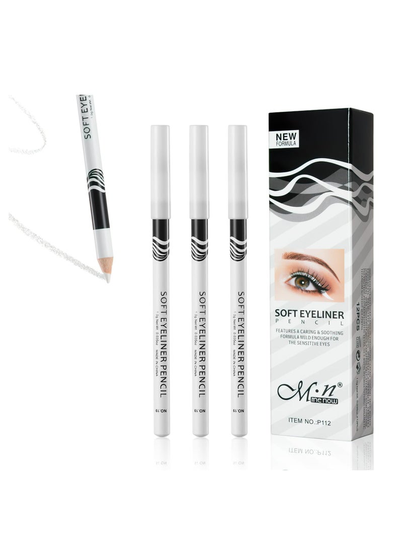 White Eyeliner Pencil, 12 PCS Soft Highlighter Eyeliner Pencil, White Eyeliners Waterproof, Eyeshadows Makeup Tools, Professional Long Lasting Eye Brighten Matte, Hypoallergenic, Easy to Colour