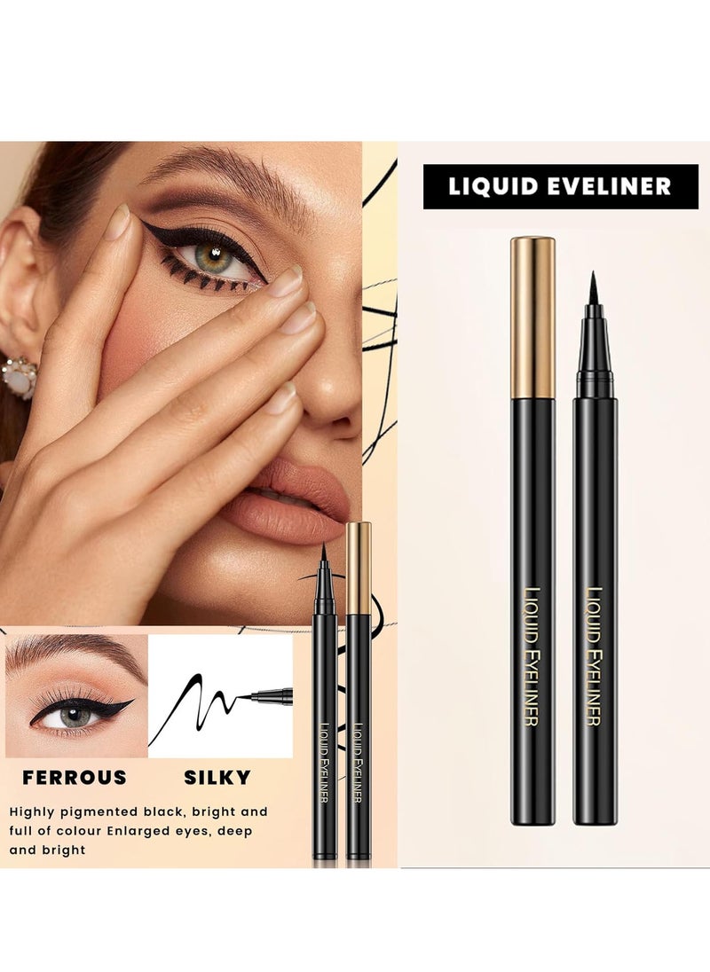 Eyes Makeup Kit with Lash Serum,Liquid Eyeliner,Mascara,2 in 1 Dark and Light Eyebrow Pomade for Eyebrow and Eye Makep, One Set Enough