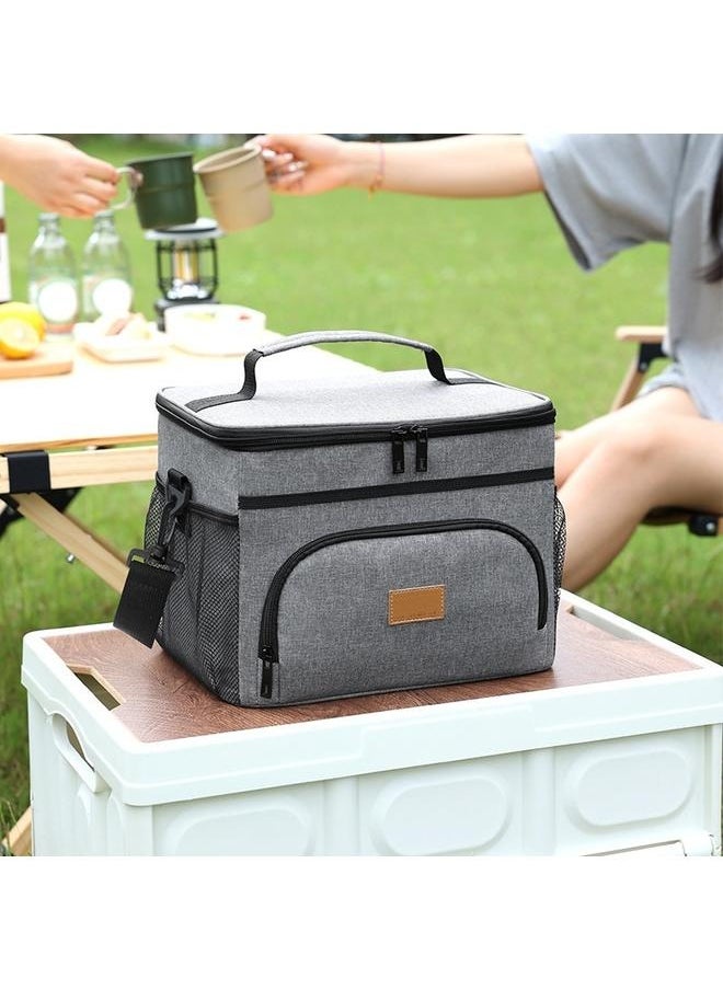 Large Lunch Bag, Insulated Lunch Box with Adjustable Shoulder Strap, Cooler Bag for Work Office Picnic Hiking Beach，Thermal Lunch Cooler，Front Pocket Mesh,Thermal Lunch Bag Grey