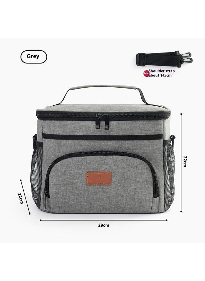 Large Lunch Bag, Insulated Lunch Box with Adjustable Shoulder Strap, Cooler Bag for Work Office Picnic Hiking Beach，Thermal Lunch Cooler，Front Pocket Mesh,Thermal Lunch Bag Grey