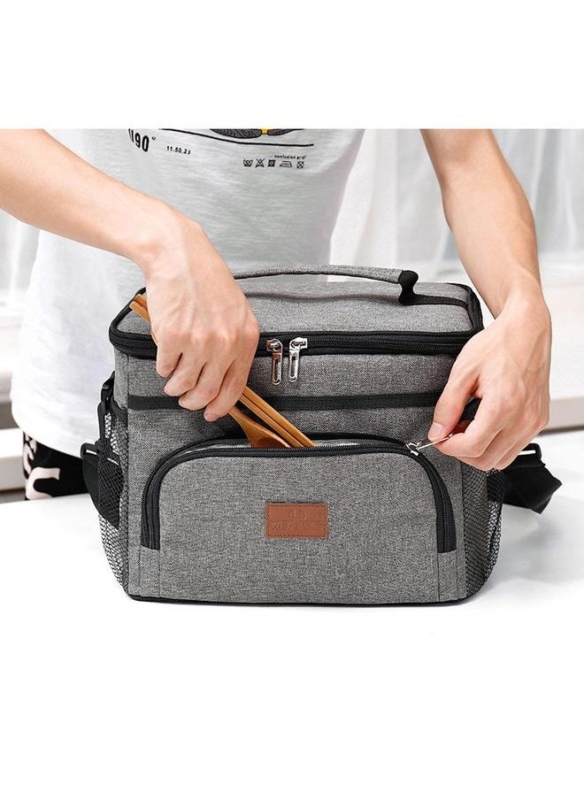 Large Lunch Bag, Insulated Lunch Box with Adjustable Shoulder Strap, Cooler Bag for Work Office Picnic Hiking Beach，Thermal Lunch Cooler，Front Pocket Mesh,Thermal Lunch Bag Grey