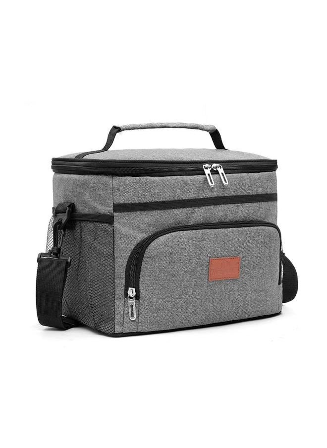 Large Lunch Bag, Insulated Lunch Box with Adjustable Shoulder Strap, Cooler Bag for Work Office Picnic Hiking Beach，Thermal Lunch Cooler，Front Pocket Mesh,Thermal Lunch Bag Grey