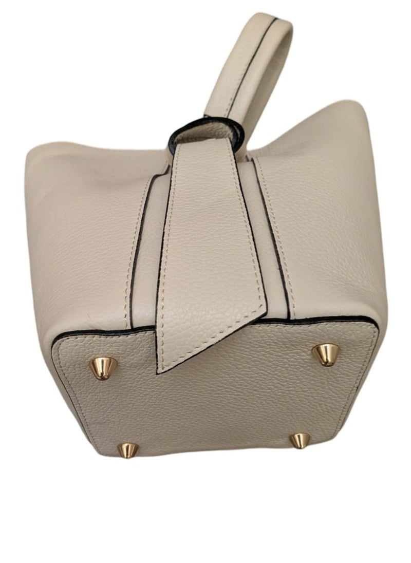 White Handbag, Genuine Real Leather, Made in Italy