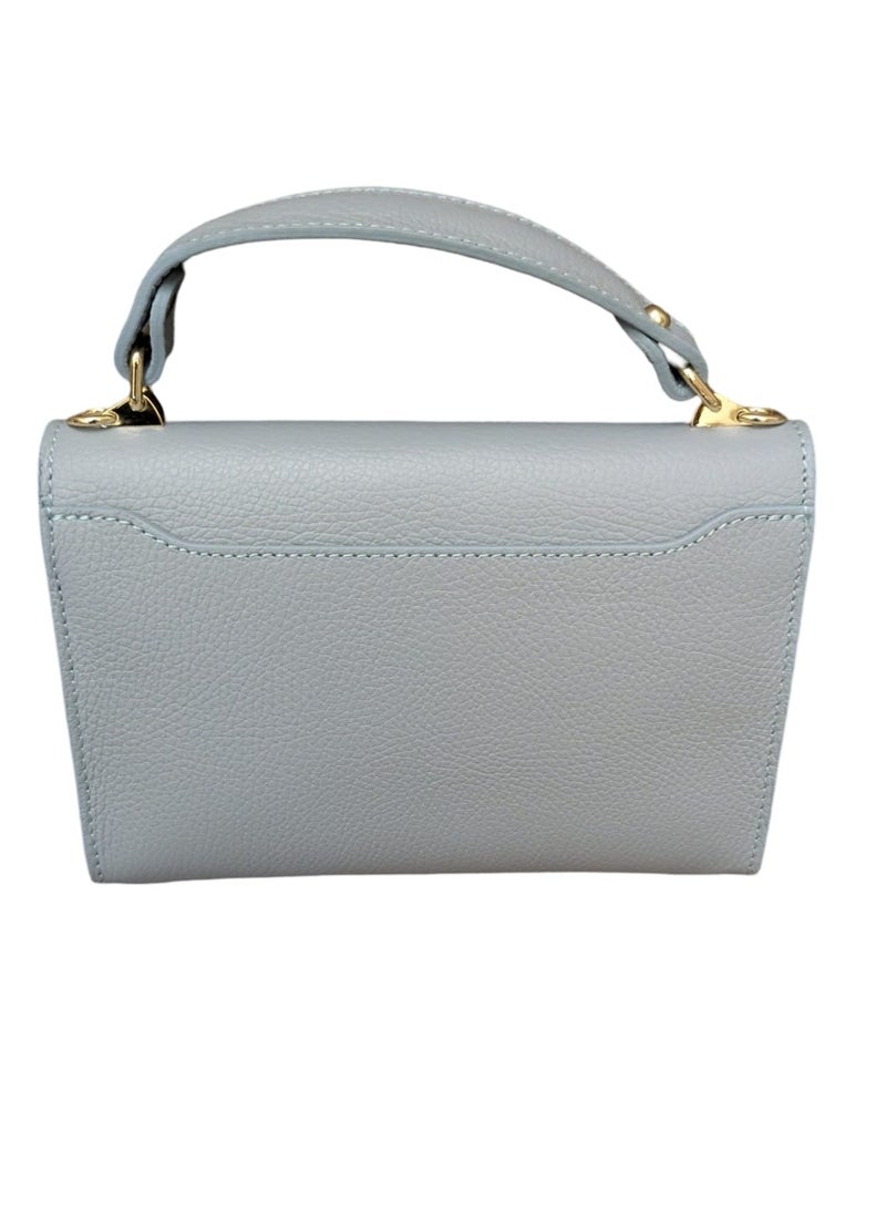 Light Blue Handbag, Genuine Real Leather, Made in Italy