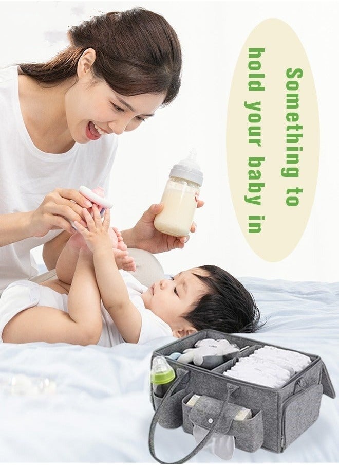 Baby Diaper Caddy Organizer, Portable Diapers Storage Bag with Roll Lid and Removable Dividers for Changing Table or Car, Travel-Friendly