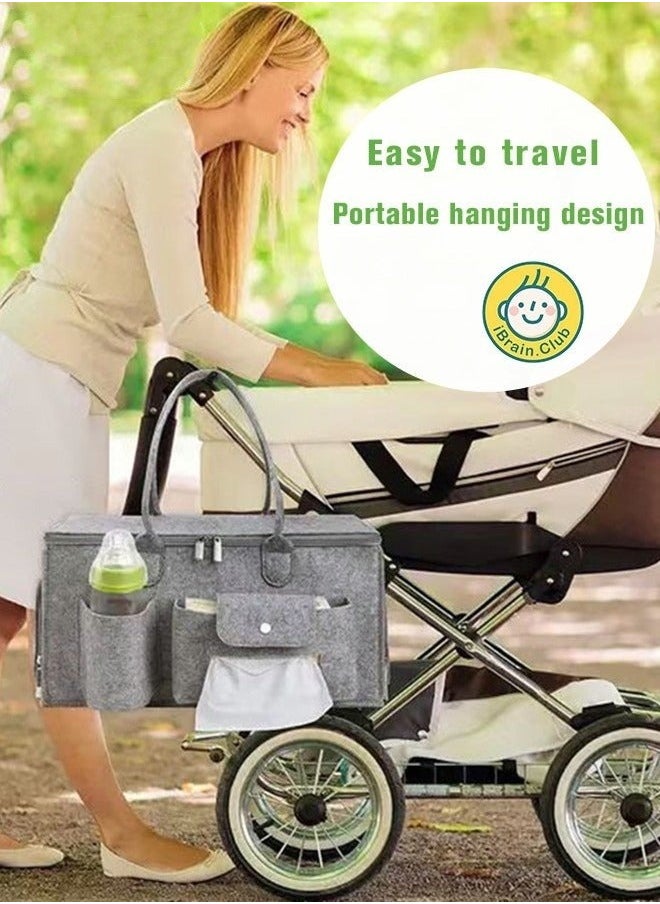 Baby Diaper Caddy Organizer, Portable Diapers Storage Bag with Roll Lid and Removable Dividers for Changing Table or Car, Travel-Friendly