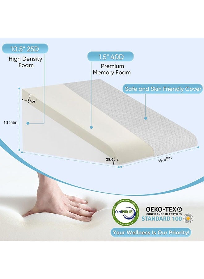 1 pcs Wedge Pillow for Sleeping  Bed Wedge Pillow for After Surgery Triangle Pillow Wedge for Acid RefluxGerd Snoring Post Surgery Leg Back Pain Relief - Soft Memory Foam Top & Washable Cover