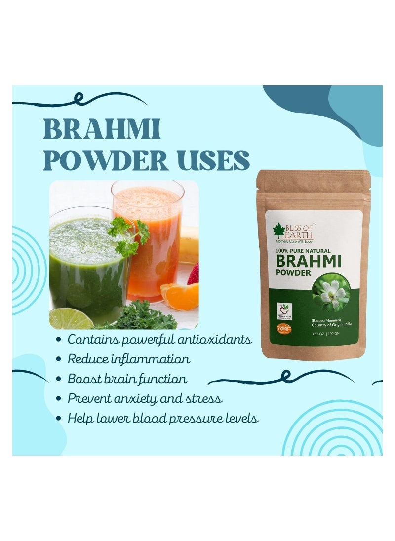 Bliss of Earth 100% Pure & Natural Brahmi Powder Great for skin and Hair 100GM Pack of 3