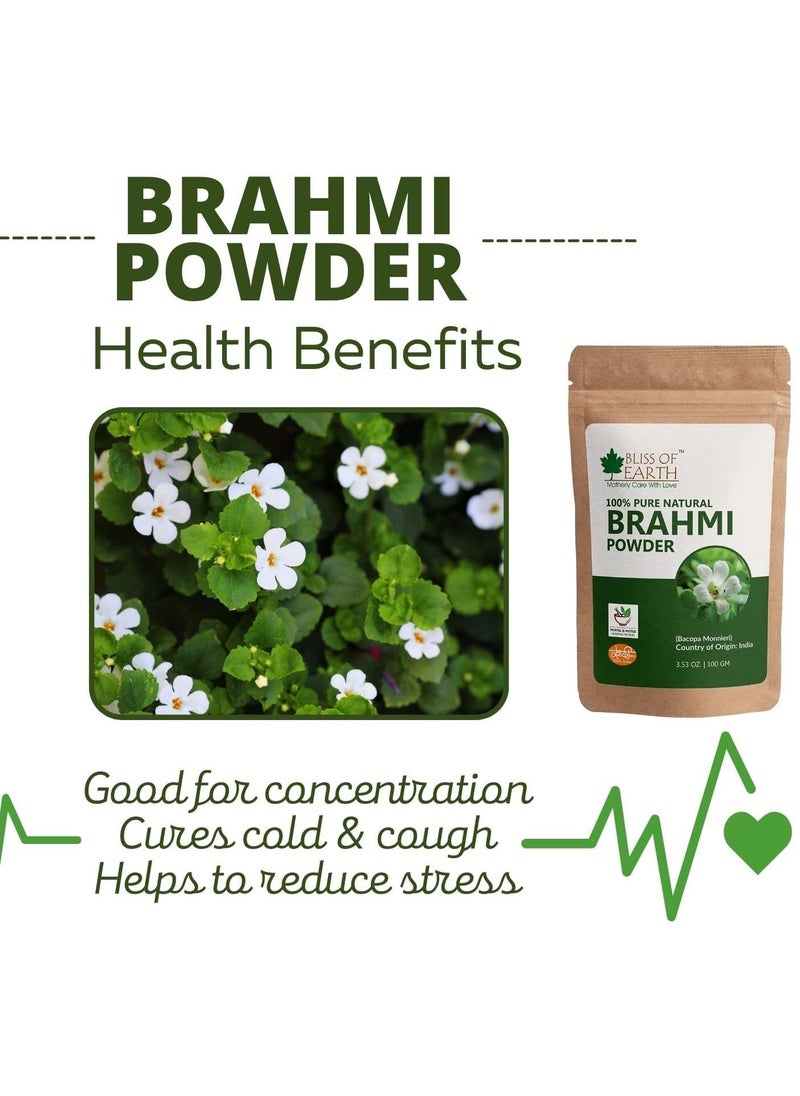 Bliss of Earth 100% Pure & Natural Brahmi Powder Great for skin and Hair 100GM Pack of 3