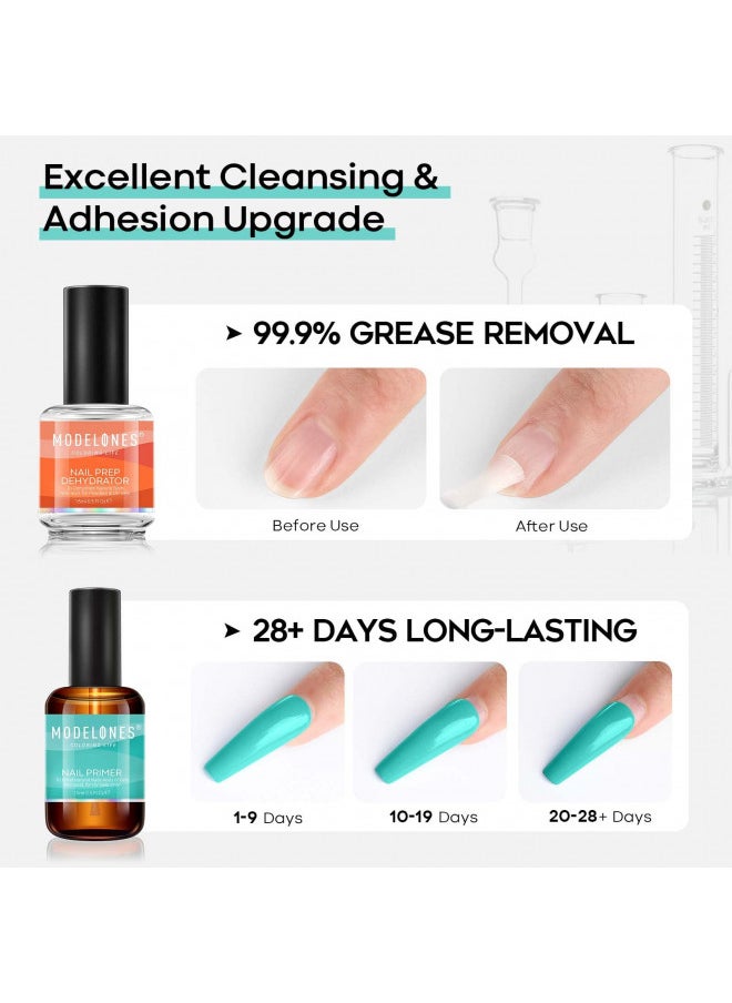 modelones 15ml Gel Nail Polish Nail Dehydrator and Primer, 4Pcs Acid Free Natural Nail Prep Dehydrate & Bond Primer Nail Bond, Air Dry Superior Bonding Primer for Acrylic Powder Nail Supplies Set