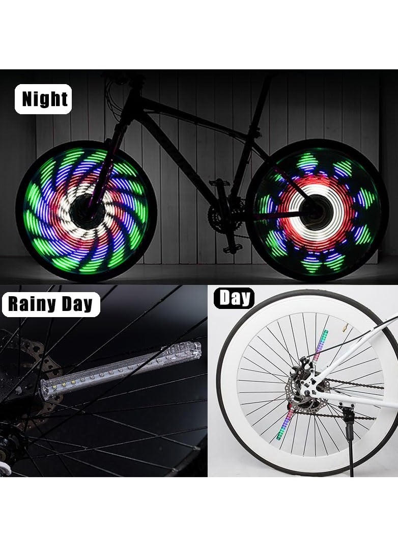 Rechargeable Waterproof LED Bike Wheel Lights with 64 Colorful Patterns and 2 Pcs for Mountain Road and BMX Bikes 16inch