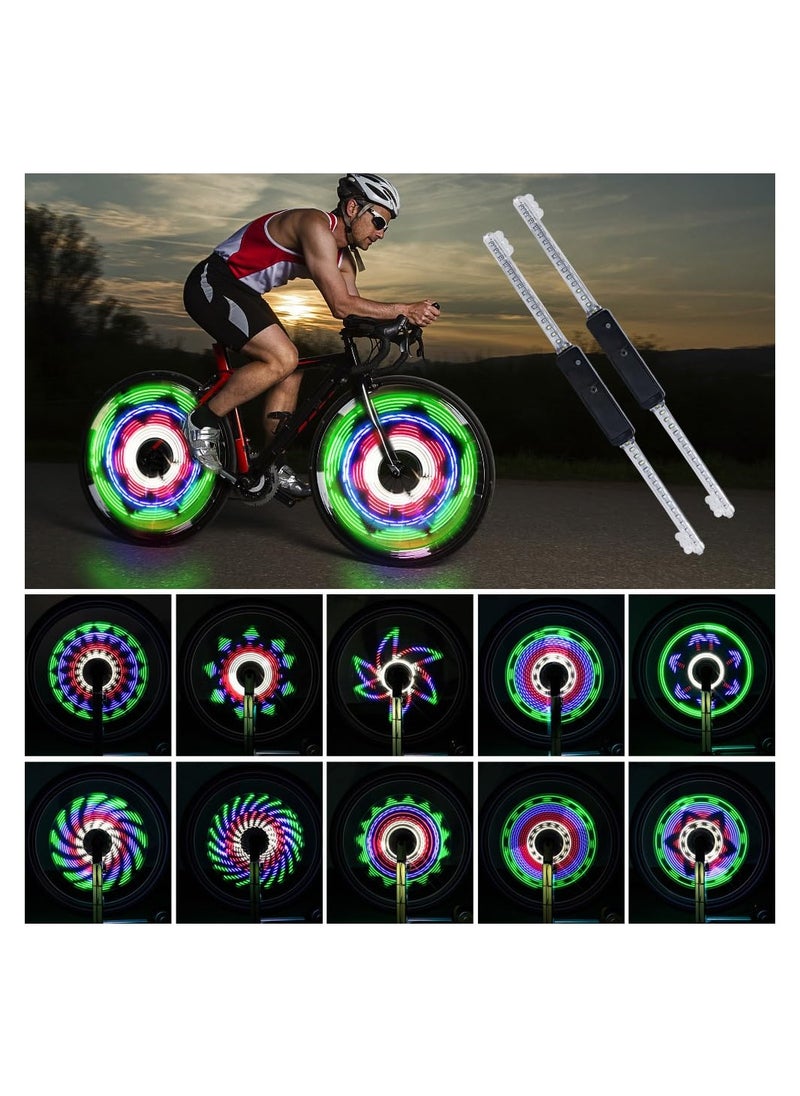 2 Bike Wheel Lights Waterproof Rechargeable LED Spoke Tire Light with 64 LEDs 30 Patterns Perfect for Mountain Road BMX Hybrid Bikes 16 Inch