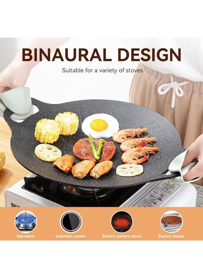 Round BBQ Grill 36cm Plate Barbecue Grill Non-Stick Round Frying Pan for Induction Gas Hob