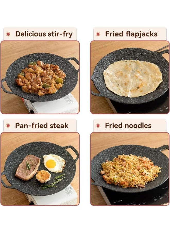 Round BBQ Grill 36cm Plate Barbecue Grill Non-Stick Round Frying Pan for Induction Gas Hob