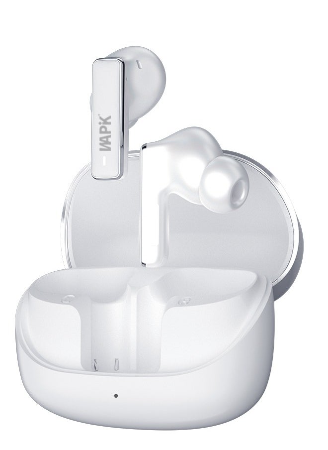 Korean Brand RS2 True Wireless Earphones, Korean Brand, 6 Mics Hybrid ANC with AI Wind Noise Reduction, -42dB Noise Cancelling, Transparency Mode, Normal Mode, ANC Mode, 30-Hour Battery Life, Bluetooth 5.4, IPX5 Waterproof, Powerful Bass, Silver White