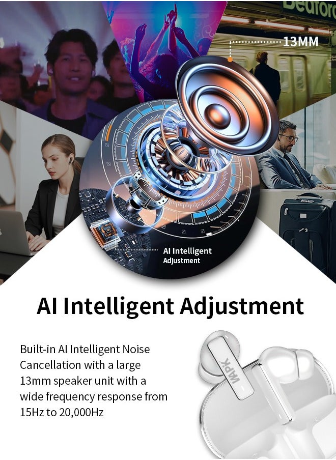Korean Brand RS2 True Wireless Earphones, Korean Brand, 6 Mics Hybrid ANC with AI Wind Noise Reduction, -42dB Noise Cancelling, Transparency Mode, Normal Mode, ANC Mode, 30-Hour Battery Life, Bluetooth 5.4, IPX5 Waterproof, Powerful Bass, Silver White