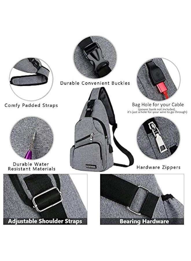 Peicees Sling Bag for Men Women Shoulder Bag Daypack with Bottle Holder