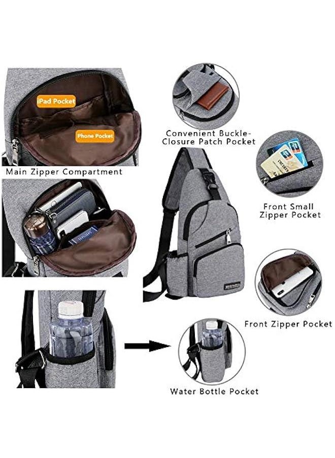 Peicees Sling Bag for Men Women Shoulder Bag Daypack with Bottle Holder