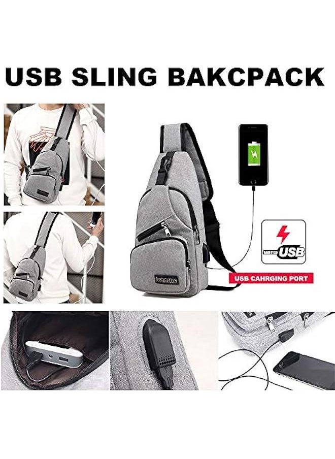 Travel Gym Bike Sling Bag Shoulder Backpack Daypack w/USB Charging Port