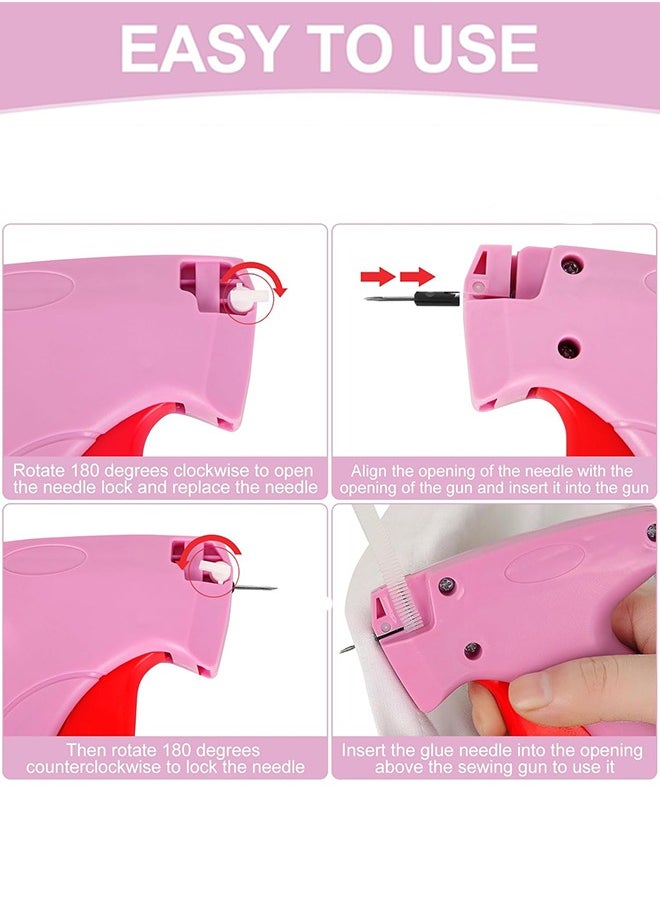 Tagging Gun for Clothing, Fine Stitch Mini Stitch Gun for Clothes, Quick Clothing Fixer, Hemming Sewing Tool Kit, Includes 1000 Fasteners, Great for Garment Repair ​(Pink)