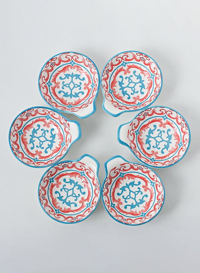 6-Piece Hand-Painted Saucer With Handle Red/White 11.2x9.5x4cm