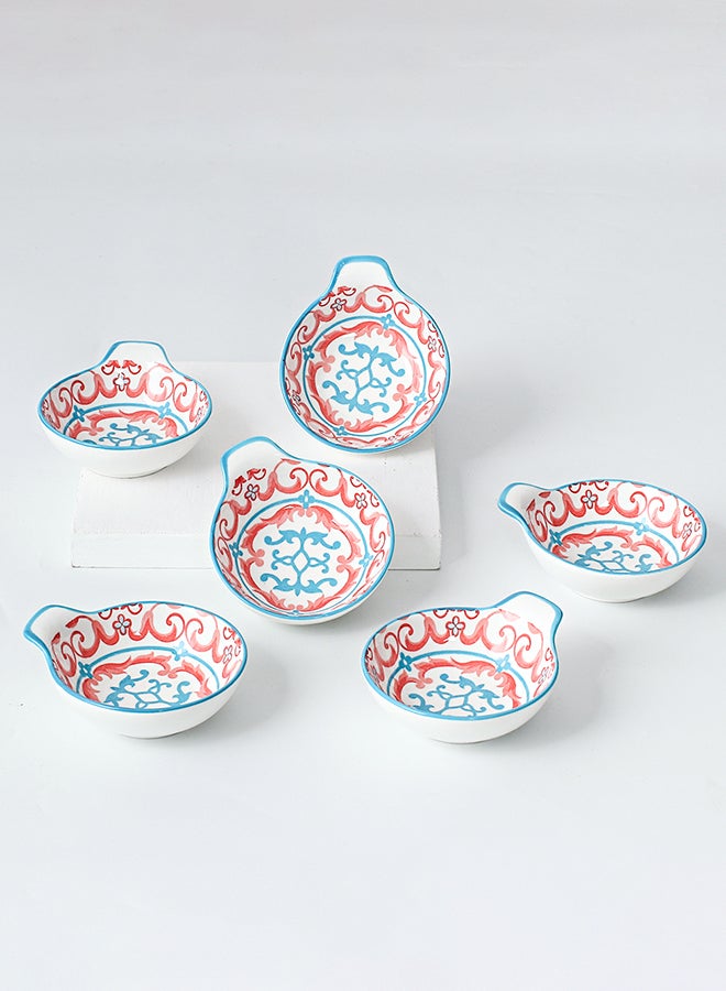 6-Piece Hand-Painted Saucer With Handle Red/White 11.2x9.5x4cm