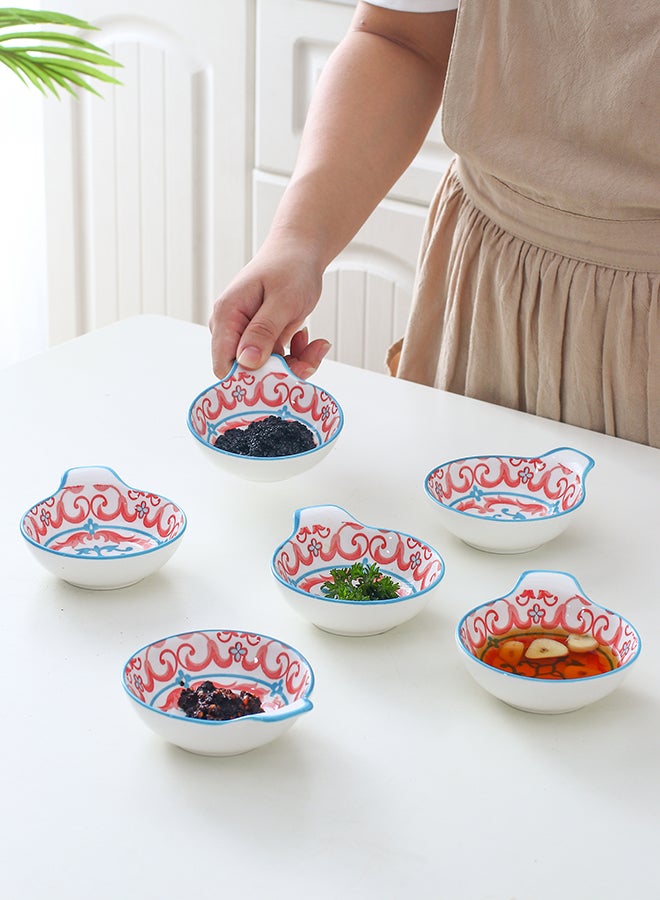 6-Piece Hand-Painted Saucer With Handle Red/White 11.2x9.5x4cm