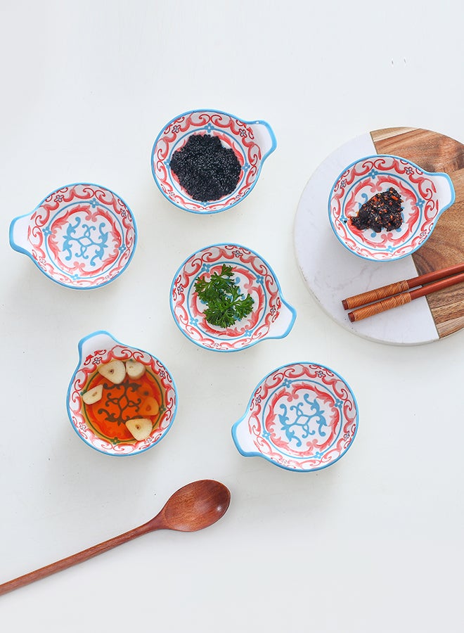 6-Piece Hand-Painted Saucer With Handle Red/White 11.2x9.5x4cm