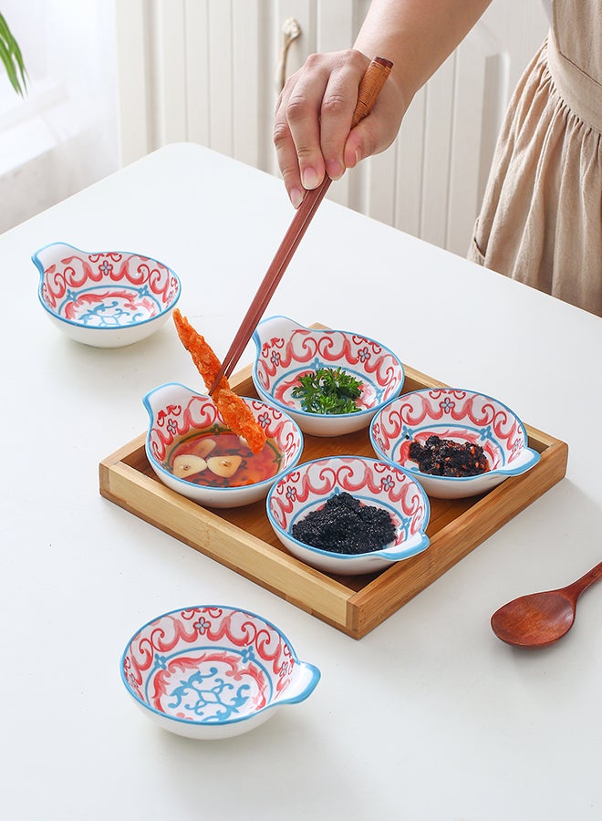 6-Piece Hand-Painted Saucer With Handle Red/White 11.2x9.5x4cm