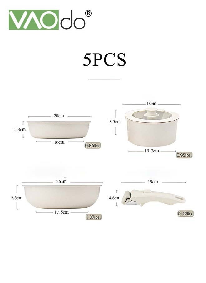 5pcs Pots and Pans Set Nonstick Cookware Set Detachable Handle Induction Kitchen Cookware Sets Non Stick with Removable Handle RV Cookware Set Oven Safe