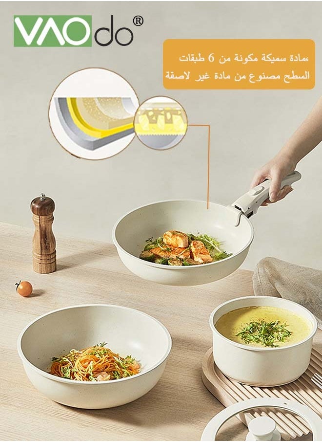 5pcs Pots and Pans Set Nonstick Cookware Set Detachable Handle Induction Kitchen Cookware Sets Non Stick with Removable Handle RV Cookware Set Oven Safe