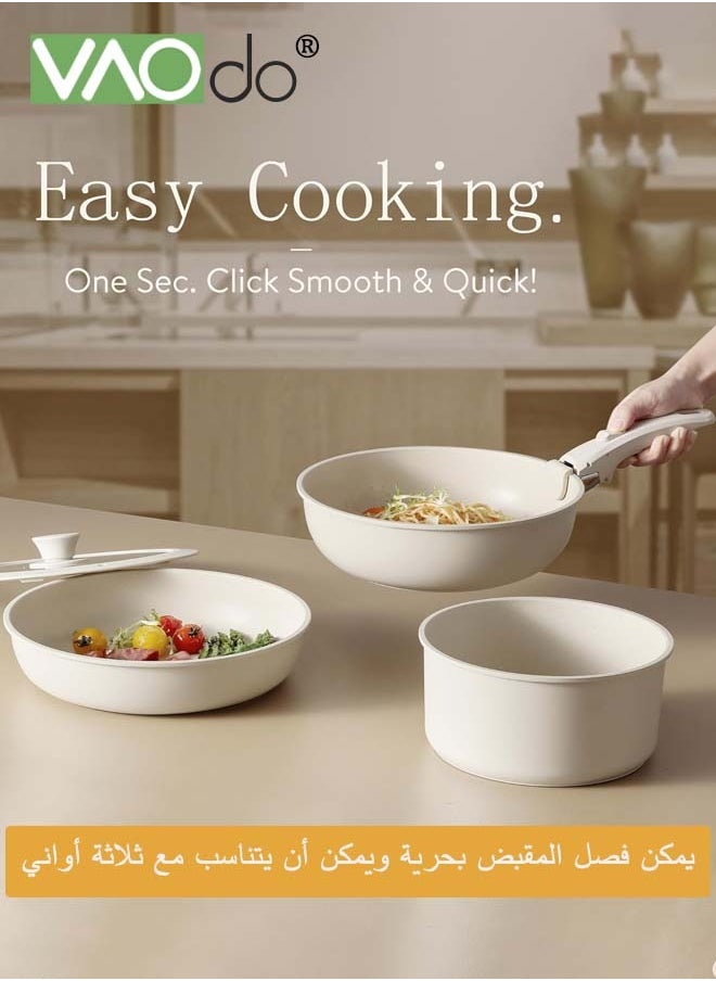 5pcs Pots and Pans Set Nonstick Cookware Set Detachable Handle Induction Kitchen Cookware Sets Non Stick with Removable Handle RV Cookware Set Oven Safe
