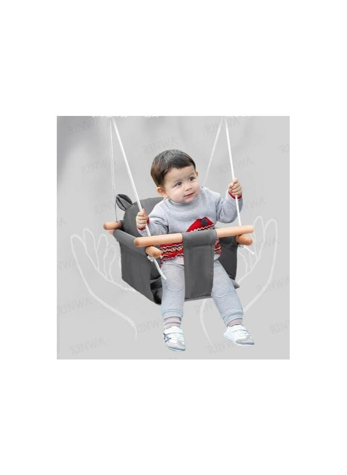 Baby Swing Outdoor & Indoor | Secure Canvas Toddler Swing with Wooden Hanging Seat | Comfortable Porch Swing for Babies, Toddlers, Infants, Kids | Tree Swing for Backyard, Hammock Chair