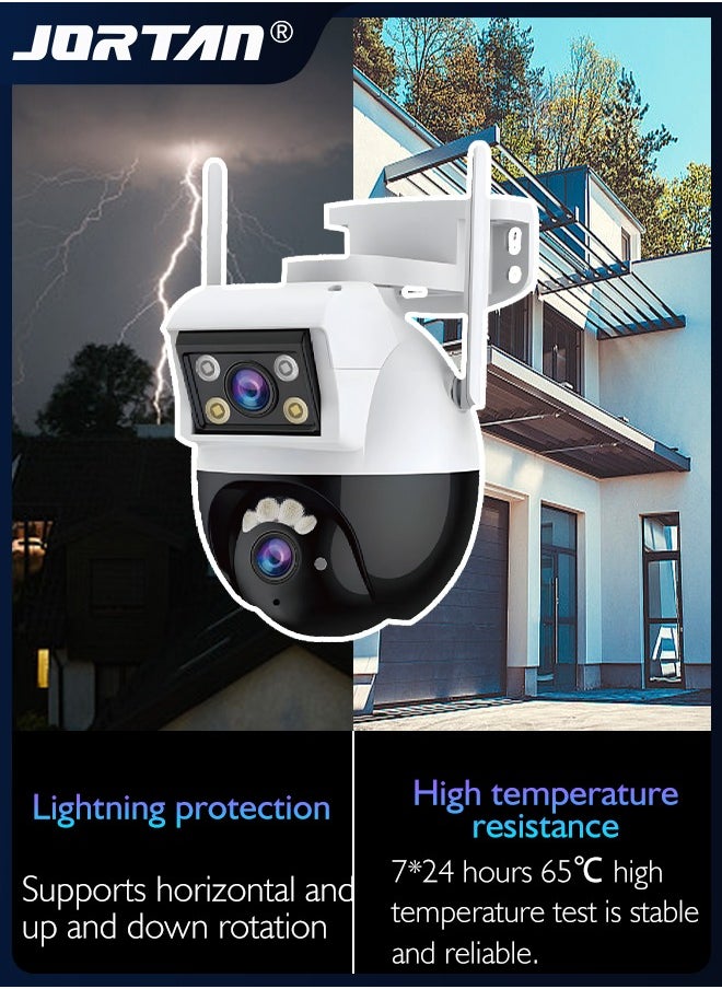 6MP 2-in-1 Dual Camera Smart WiFi Security Camera 12V/2A Outdoor PTZ Cam with Person/Vehicle Detection & Intelligent Alarm Mode & Color Night Vision & Spotlight Siren & Two Way Audio