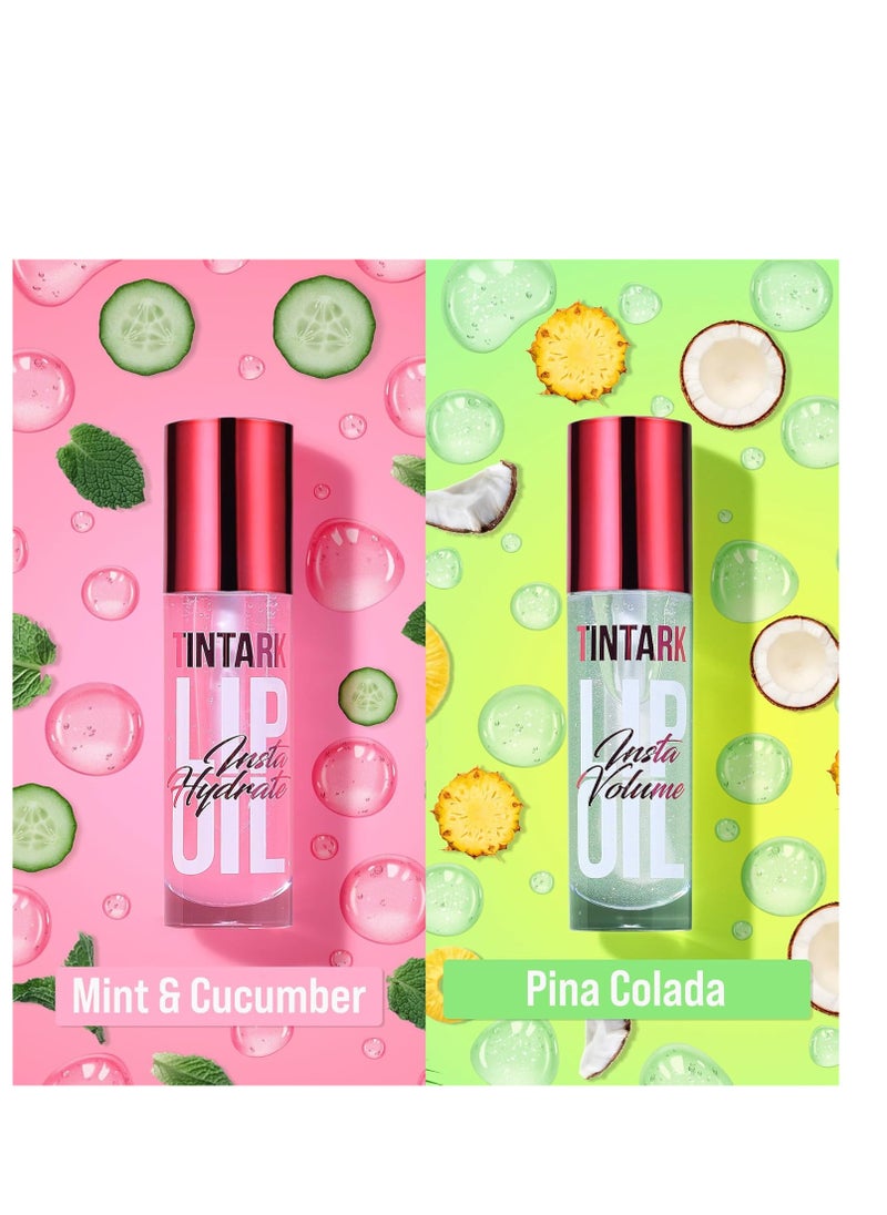 Lip Plumper Gloss 2 PCS, Natural Lips Plump Plumping Lip Oil, Lip Treatment for Dry Cracked Lips Reduces Lip Lines, Piña Colada Lips Plumpers, Mint &Cucumber Lips Moisturizer