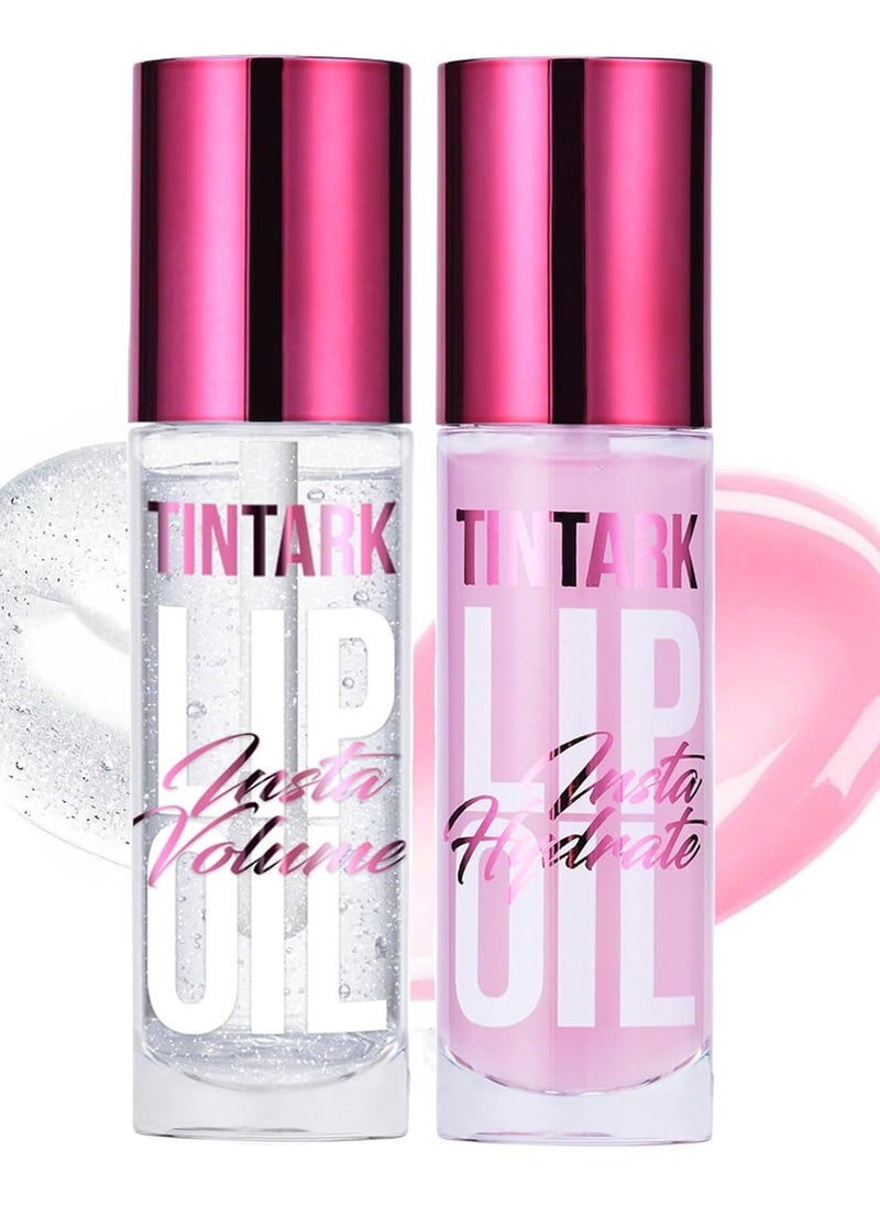 Lip Plumper Gloss 2 PCS, Natural Lips Plump Plumping Lip Oil, Lip Treatment for Dry Cracked Lips Reduces Lip Lines, Piña Colada Lips Plumpers, Mint &Cucumber Lips Moisturizer