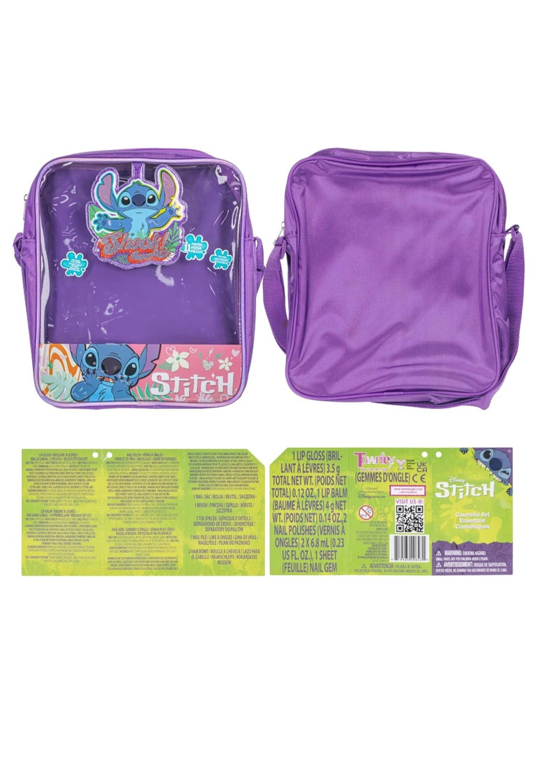 Lilo and Stitch Makeup Filled Shoulder Bag Includes Lip Gloss, Nail Polish, Hair Bow & More! for Girls, Ideal for Ages 3 and Up Perfect for Parties & Makeovers, by Townley Girl