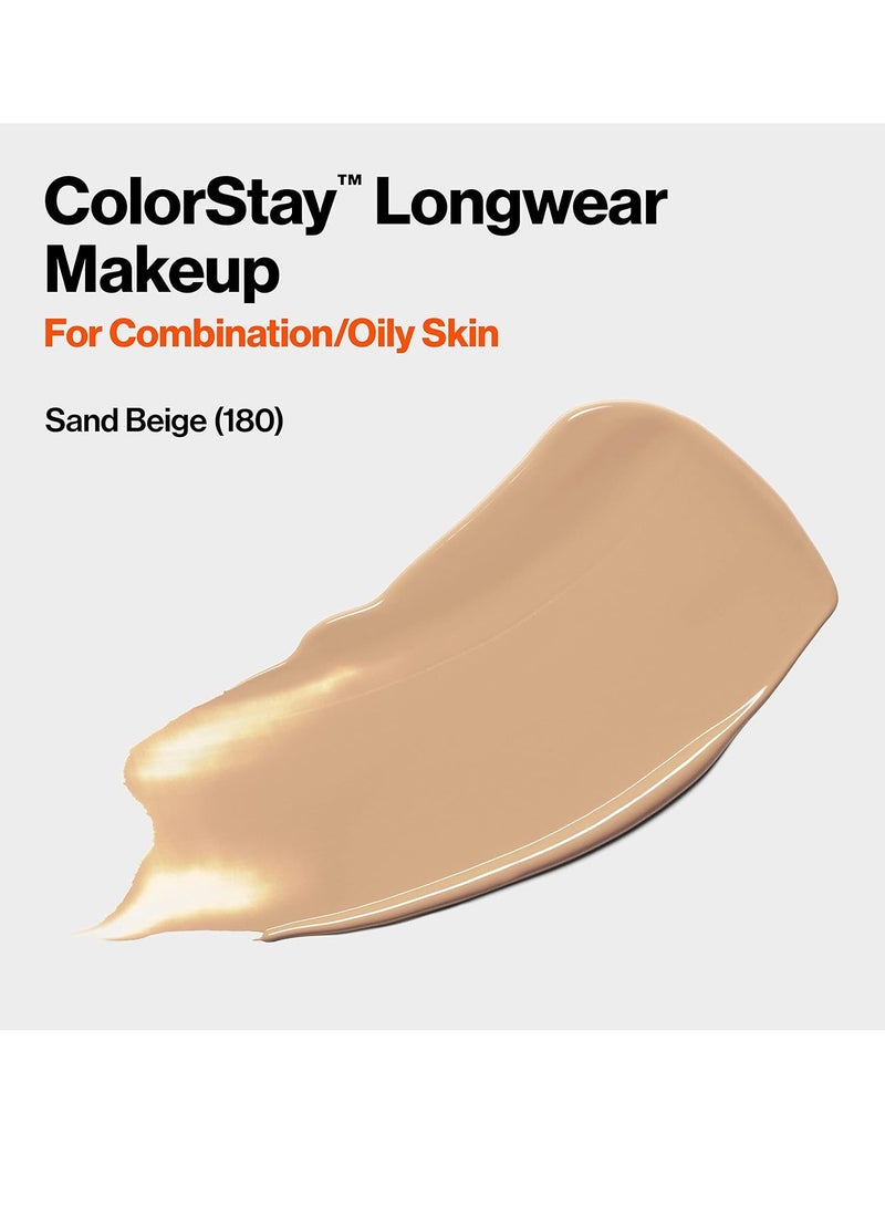 ColorStay Liquid Foundation for Combination & Oily Skin, Face Makeup Stocking Stuffers for Women, SPF 15, Medium-Full Coverage, Matte Finish, Sand Beige (180), 1.0 Oz Sand Beige